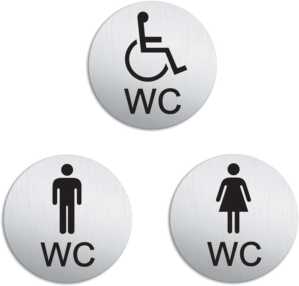 Toilet Mannen Vrouwen Gehandicapten Set van 3 Deurbord Ø 100 mm Aluminium Zelfklevend