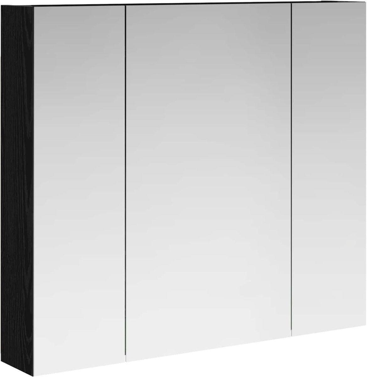 Badkamer spiegelkast zwart eiken look 80 x 14,5 x 70 cm, hangende badkamerkast opbergkast voor badkamer 889104