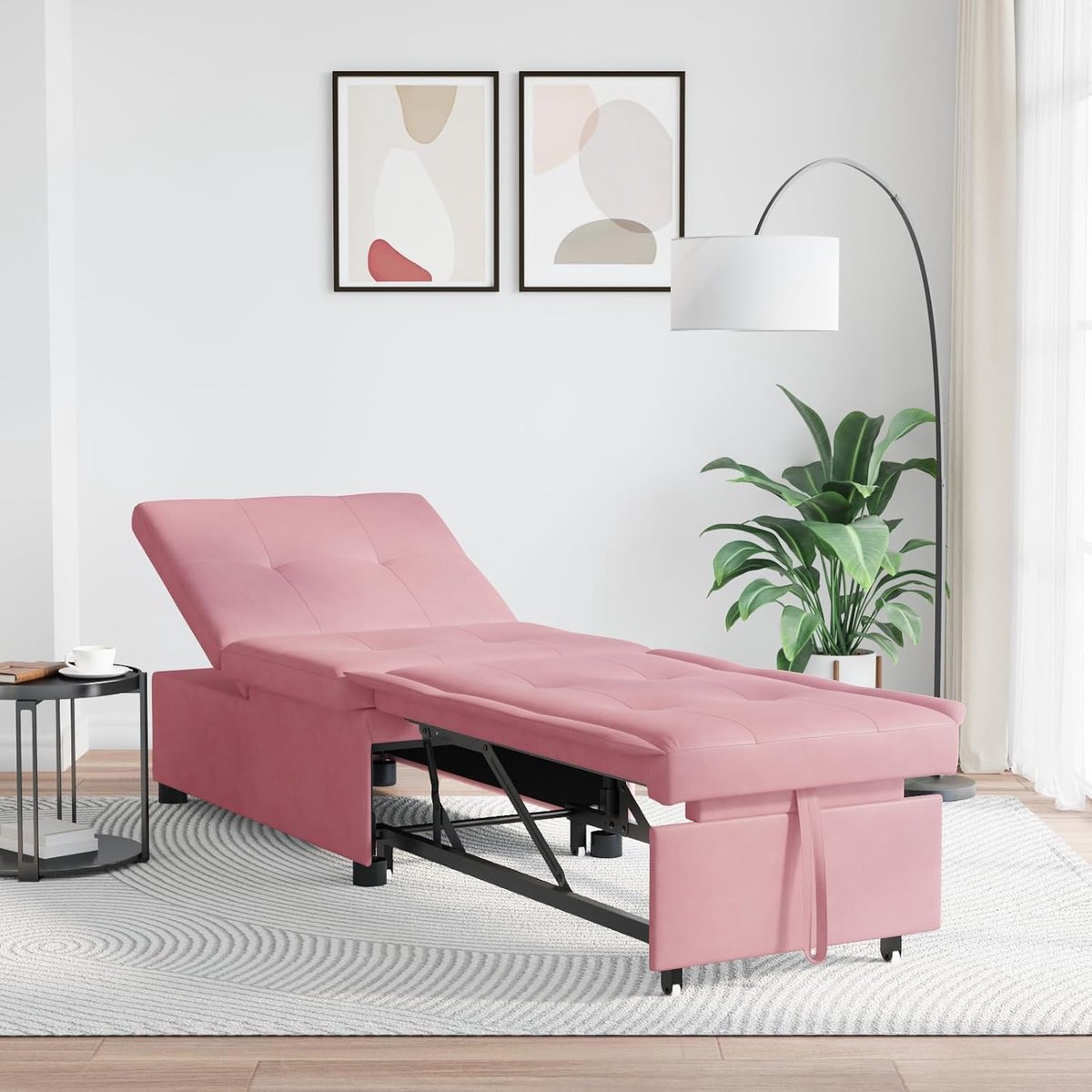 3-in-1 uittrekbaar slaapbed in roze velours, verstelbaar slaapmeubel met zachte overtrek voor comfort, eenvoudige reiniging en ruimtebesparend design, ideaal voor kleine kinderen