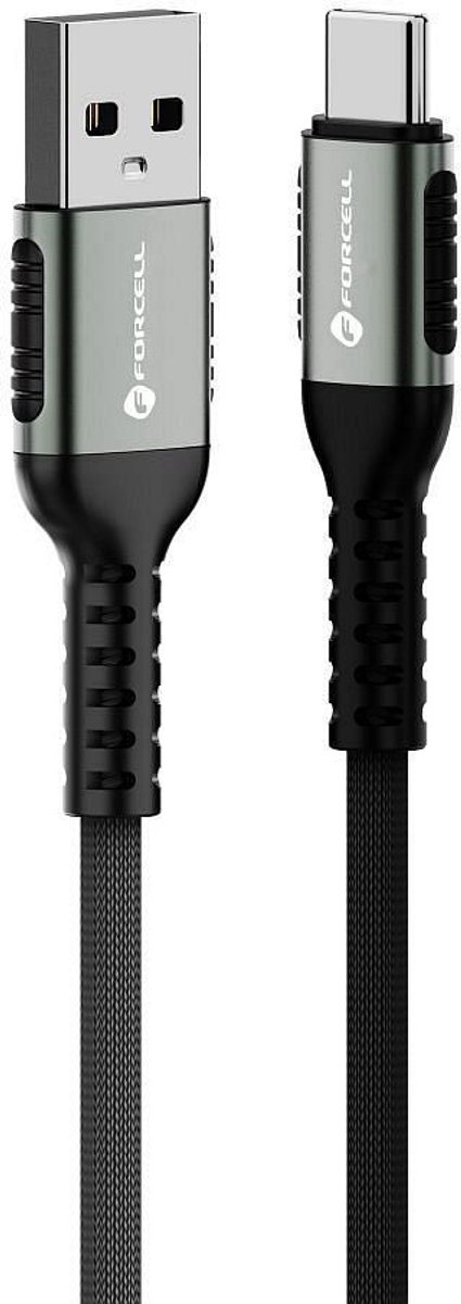 Image of Forcell - USB-A naar USB-C kabel - Snellader 66W - Quick Charge 3.0 & SUPERVOOC - Datakabel - Aluminium Behuizing - 0.25 m - Zwart