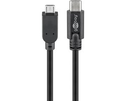 Goobay USB-C naar Micro-B-kabel, OTG, 1 m, zwart, 2,5 W, 0,5 A, 480 Mbit/s, USB 2.0