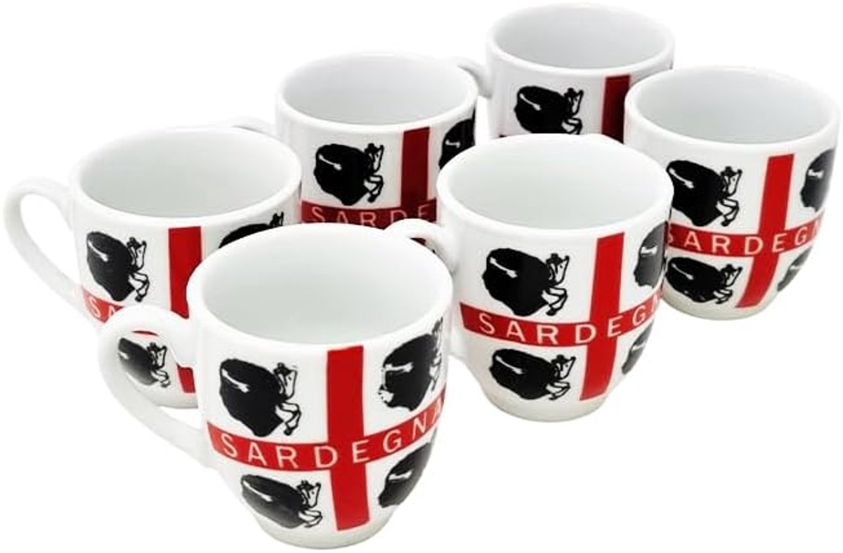Set van 6 koffiekopjes Sardinië vlag van de vier Moren keramiek 70 ml wasbaar