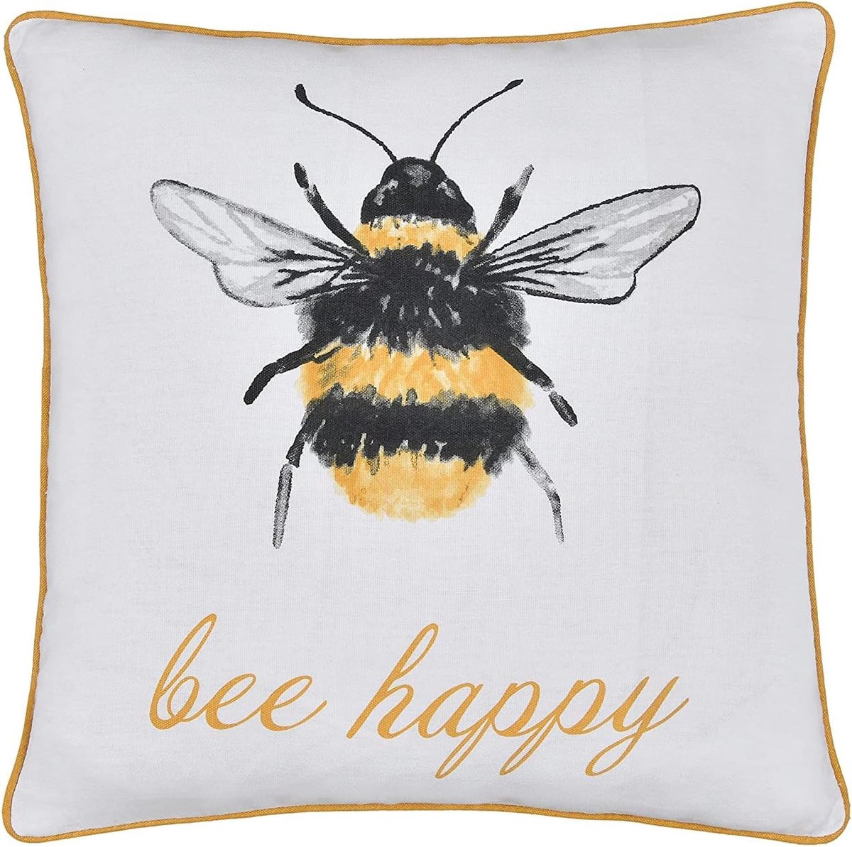 Bumble Bee Gevuld Kussen met Pom Pom Zacht Decoratief Katoenen Kussen voor Home Decor Sofa Slaapkamer en Auto - 45cm x 45cm - Wit
