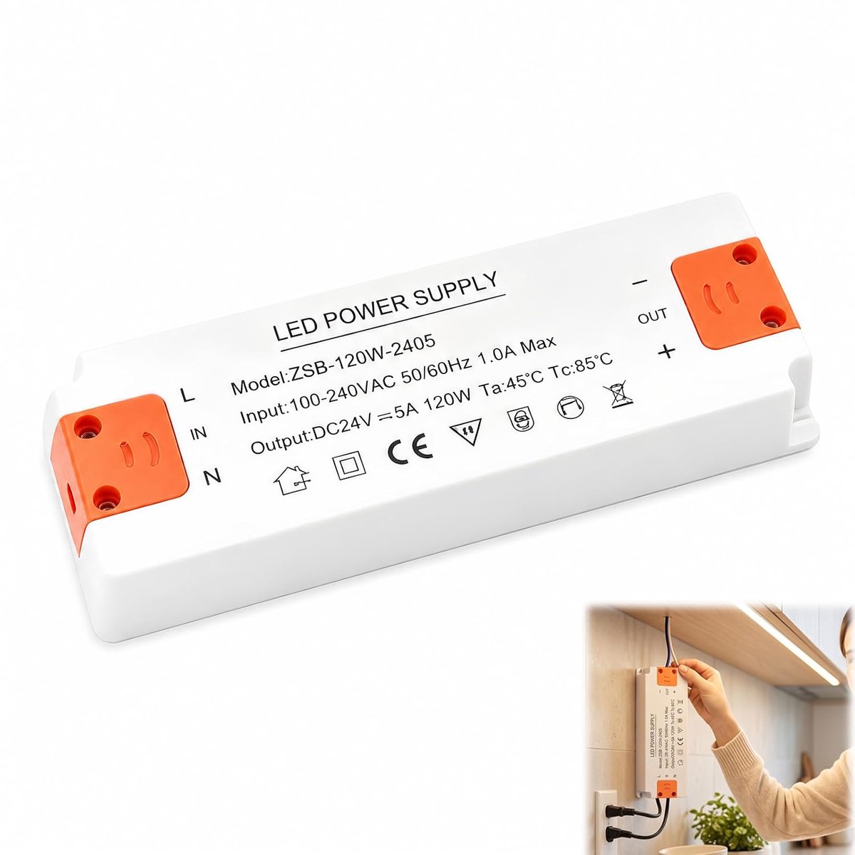 24V 120W voedsel, Transformator Total load driver, 24V, LED-transformator,Transformator für Strips, Veilig geluidsloos, Zonder knipperen, Niet dimbaar (120, Watt, 24, Volt)