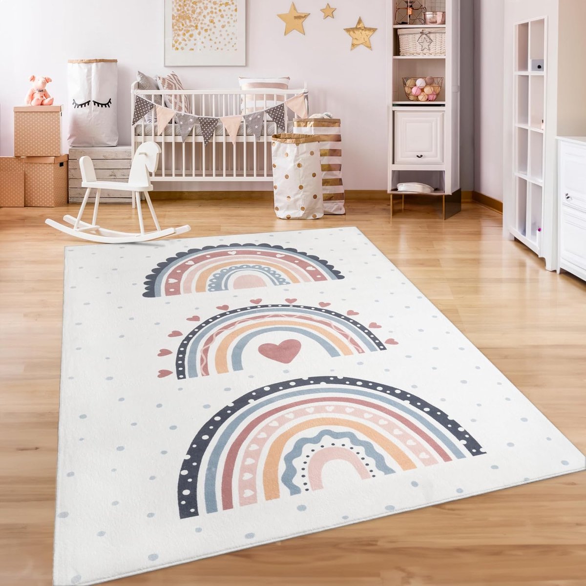 Home Kindertapijt Tapijt Voor Kinderen Vloerkleed Kinderkamer Antislip Regenboog Hart Stippen, Maat:200x280 cm, Kleur:Veelkleurig 2