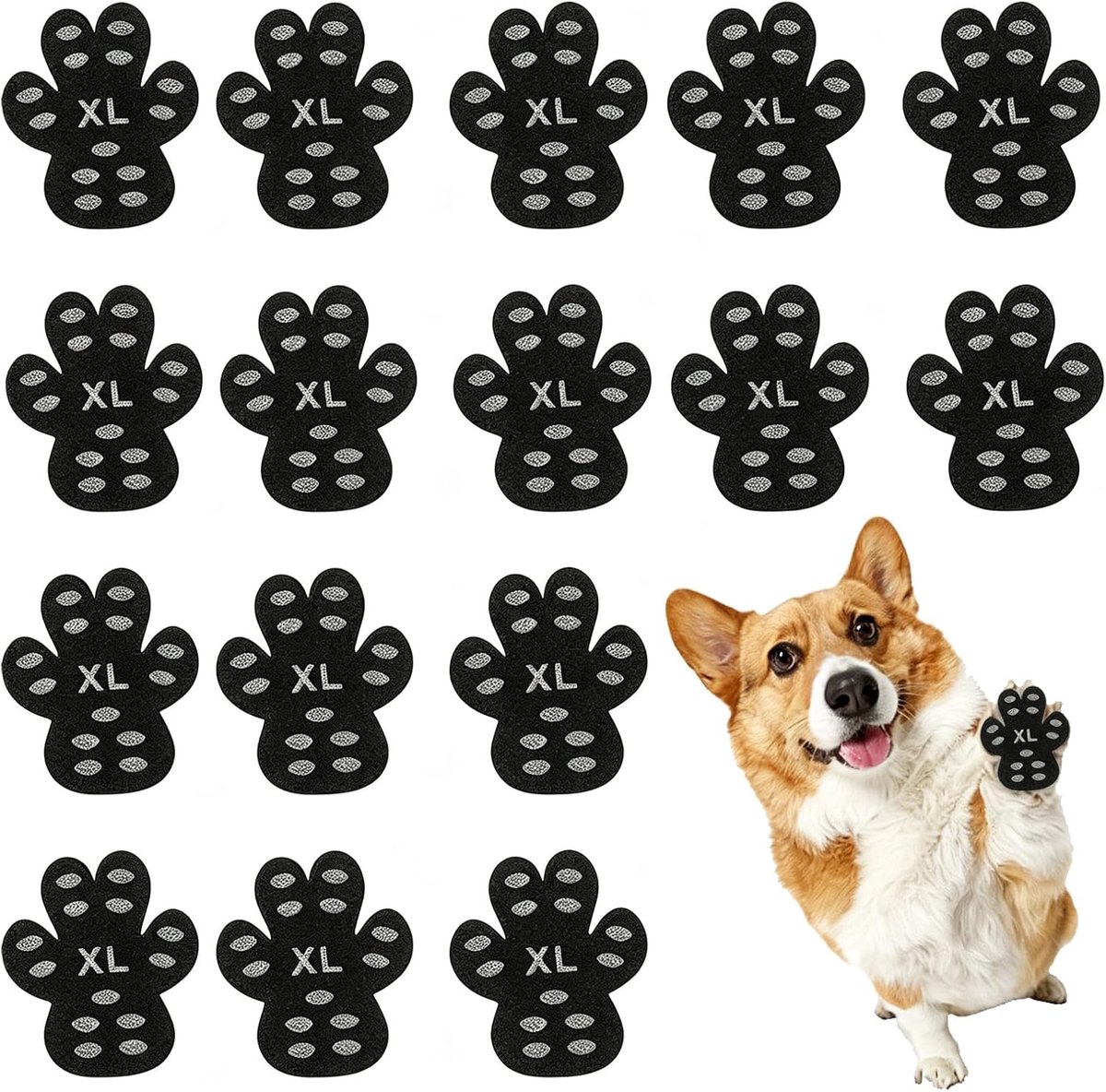 16 stuks zwarte antislipsokken van 5 × 5,7 cm voor veilige honden