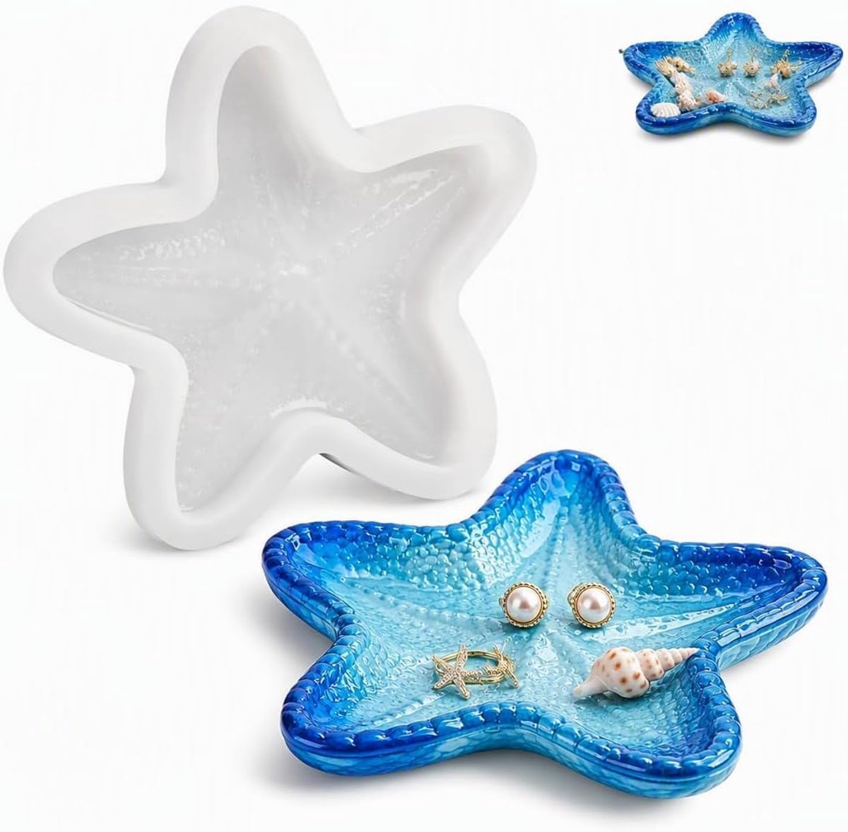 Mal zeester, grote vorm van epoxyhars, voor lege tas, sieraden, kaars, zeep en tafeldecoratie, 13,5 x 11 x 1,8 cm