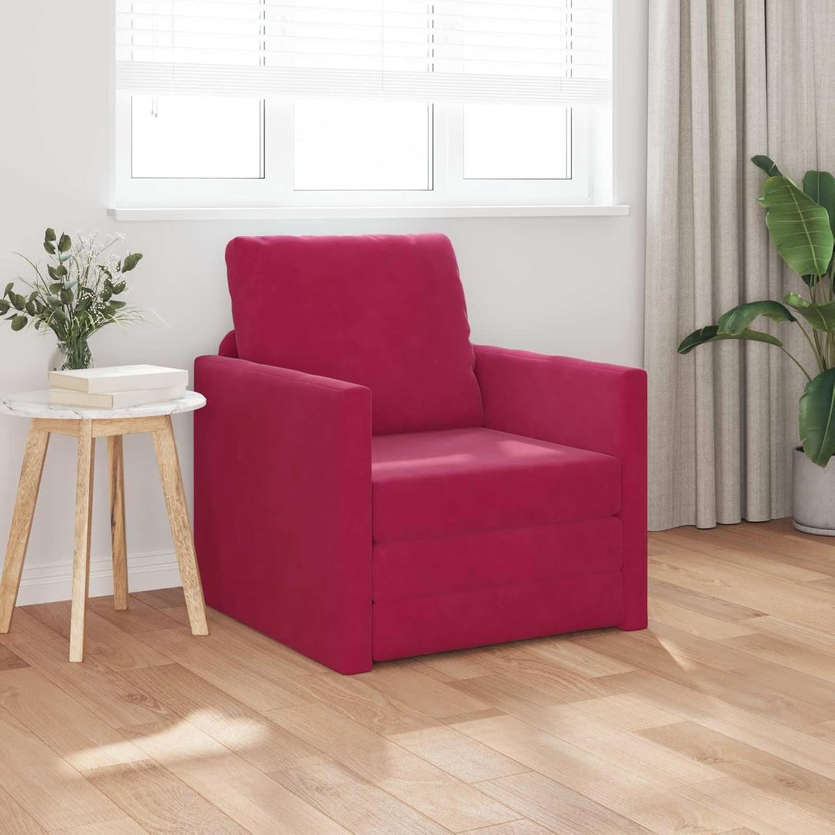 Klapbank, 60 cm, wijnrood, fluweel, moderne slaapbank met handmatig omzettingsmechanisme en robuuste frameconstructie voor comfortabel zitten en slapen