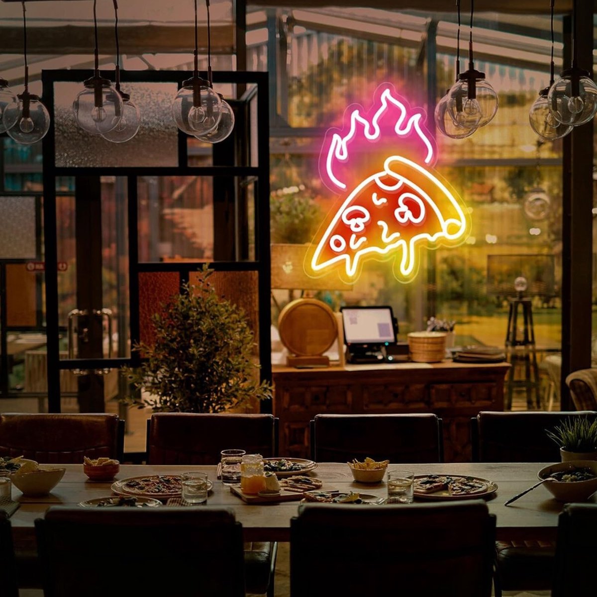 Pizza Neon bord, vlam Pizza Shop Bord, Pizza Shop Venster Open Bord, Individueel Open Zakenbord, Restaurant Open LED Licht, Pizza Wandbord