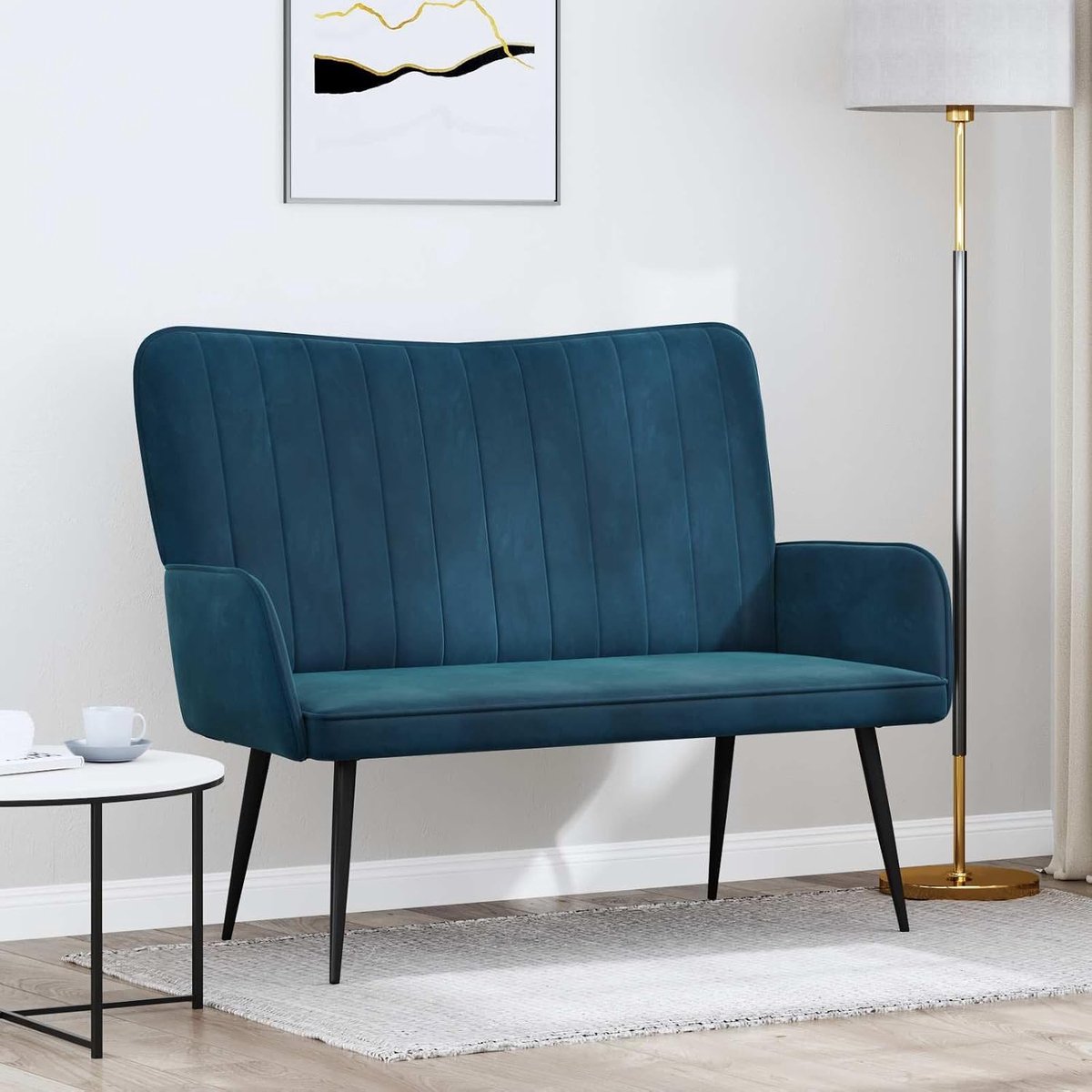 Blauw, 115 x 61 x 87 cm, fluweel, moderne relaxbank met metalen frame voor de woonkamer