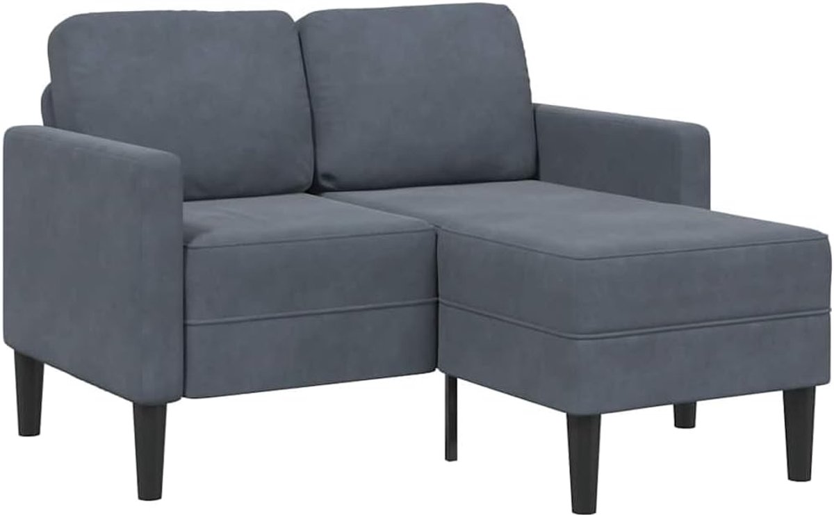 2-zitsbank met chaise longue, L-vorm, donkergrijs, 125 cm, fluweel, grijs, zitgroep voor woonkamer, L-vormige bank met chaise longue, zachte fluwelen stof, robuust metaal