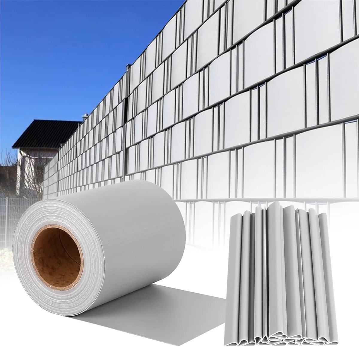 PVC zichtwerende strips tuinfolie windscherm, 450 g/m² PVC Extra Dikke Zichtbeschermingsfolie voor dubbele staafmatten, ondoorzichtig, inkijkbescherming, grijs, 35m x 19cm