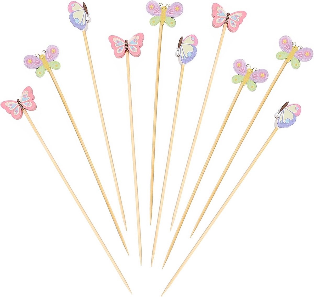 100 stuks vlindercocktailspiesjes van bamboe, 12,5 cm voor fingerfood