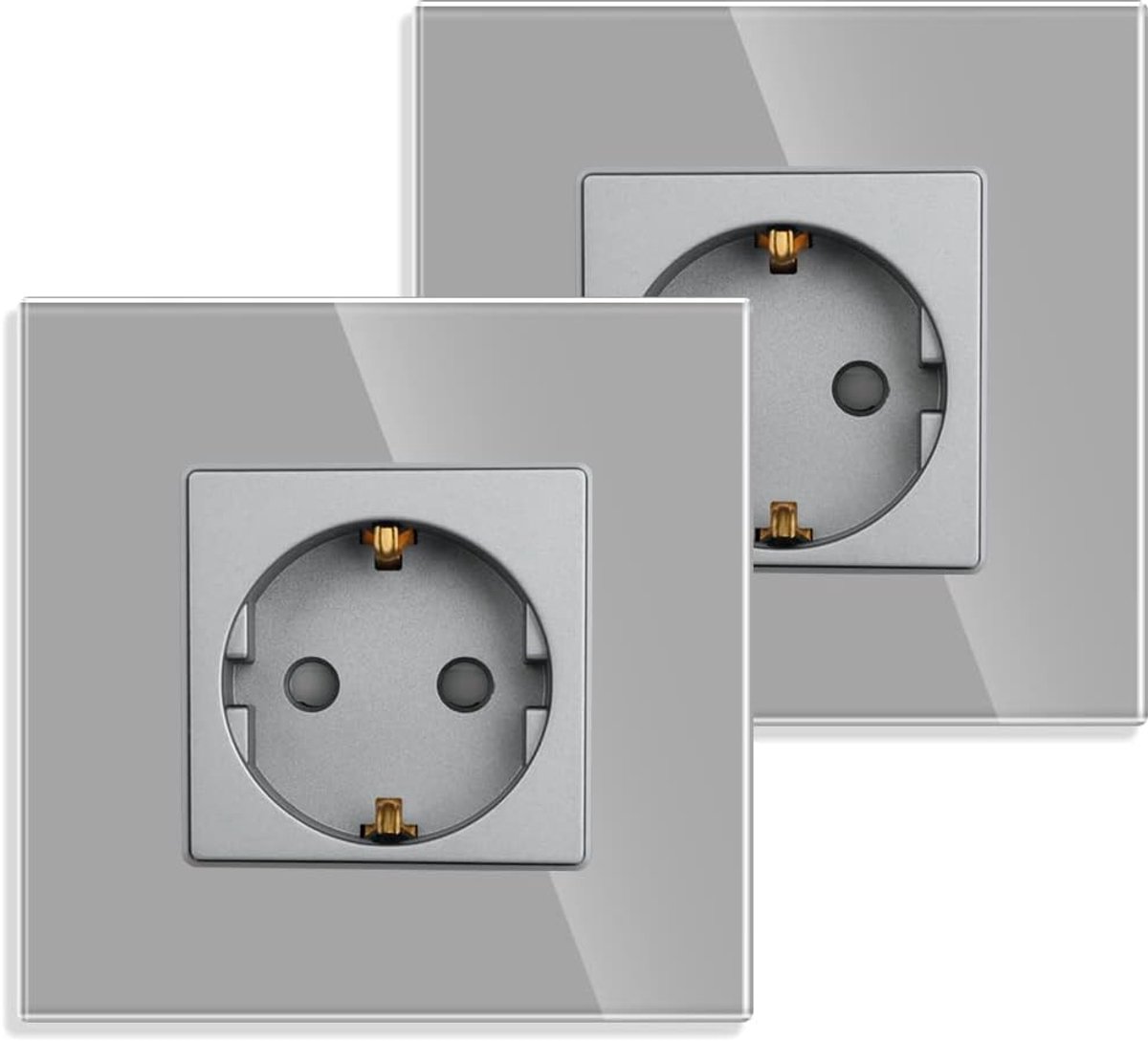 Stopcontacten in grijs, 16Amp glas Schuko stopcontacten inbouw randaarde stopcontact 86mm, 250V, 1 compartiment