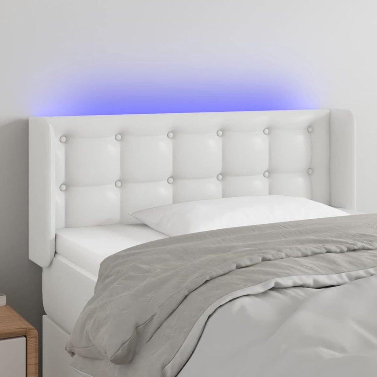 Led-hoofdeinde, wit, 83 x 16 x 78/88 cm, kunstleer, comfortabele ondersteuning, hoofdeinde, voor slaapkamer, logeerkamer