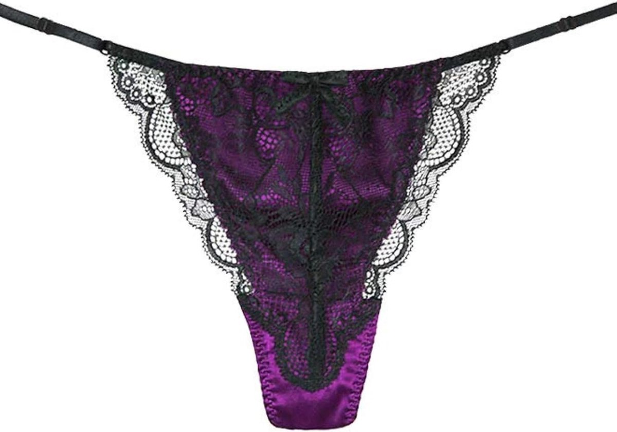 Tanga van zijde satijn voor dames, G-string, lage taille, zwart