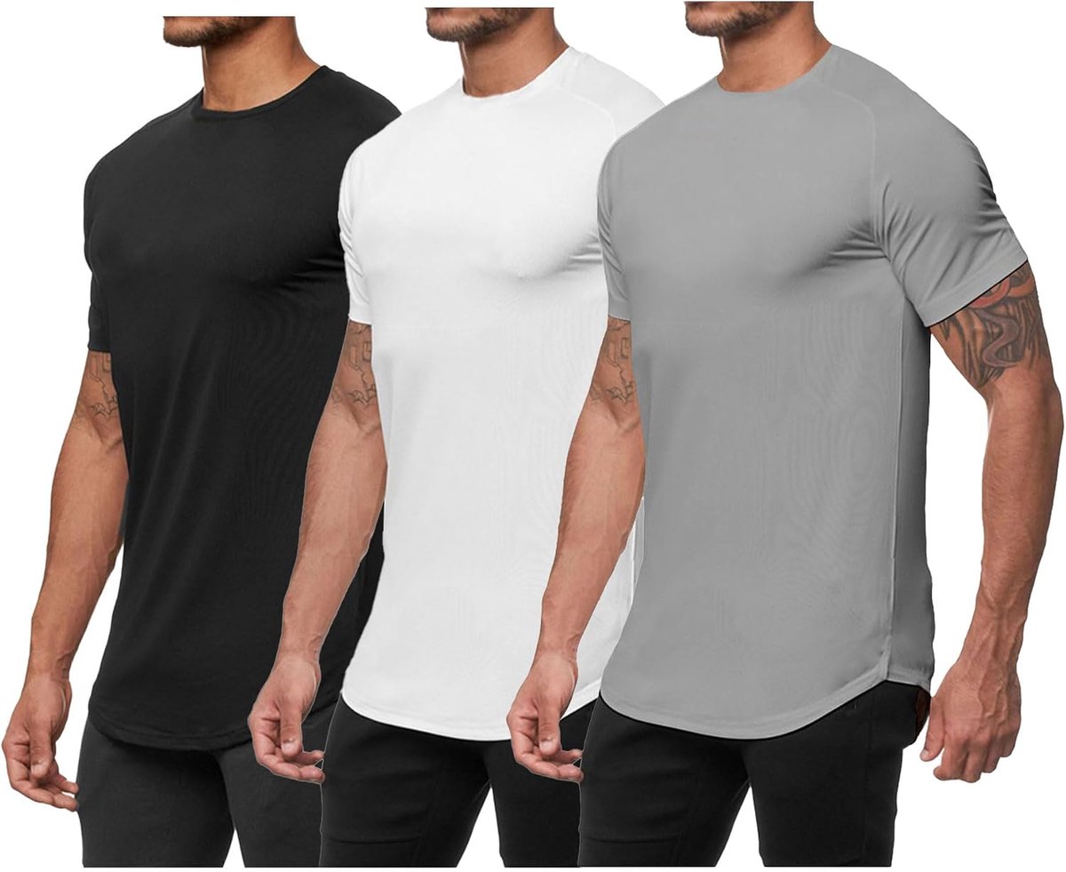 Fitnessshirt voor heren met verlengde zoomlijn, nauwsluitend sport-T-shirt voor workout