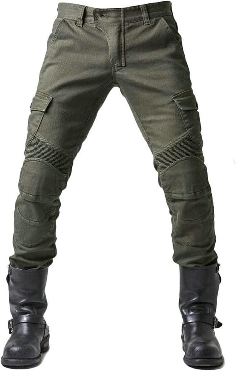 Motorbroek voor heren, motorjeans, ademend, premium kwaliteit, rechte pasvorm, met afneembare beschermpads voor racefiets