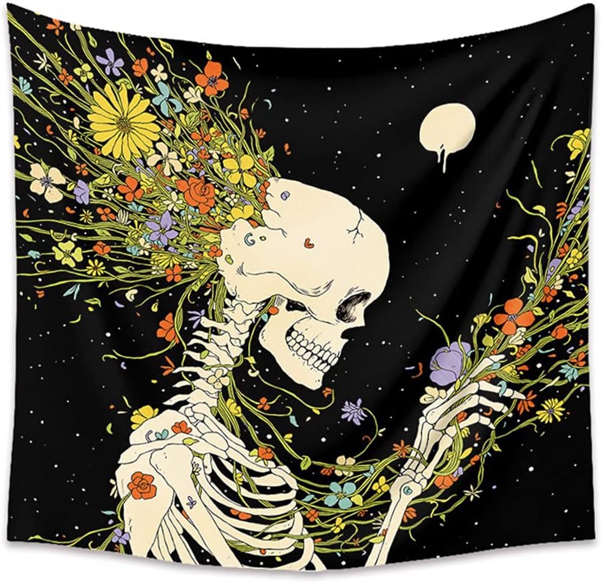 Skelettapijt, wanddecoratie, appartement, slaapzaal, wanddecoratie, voor woonkamer, slaapkamer, schedel, wandtapijten, 100 x 150 cm