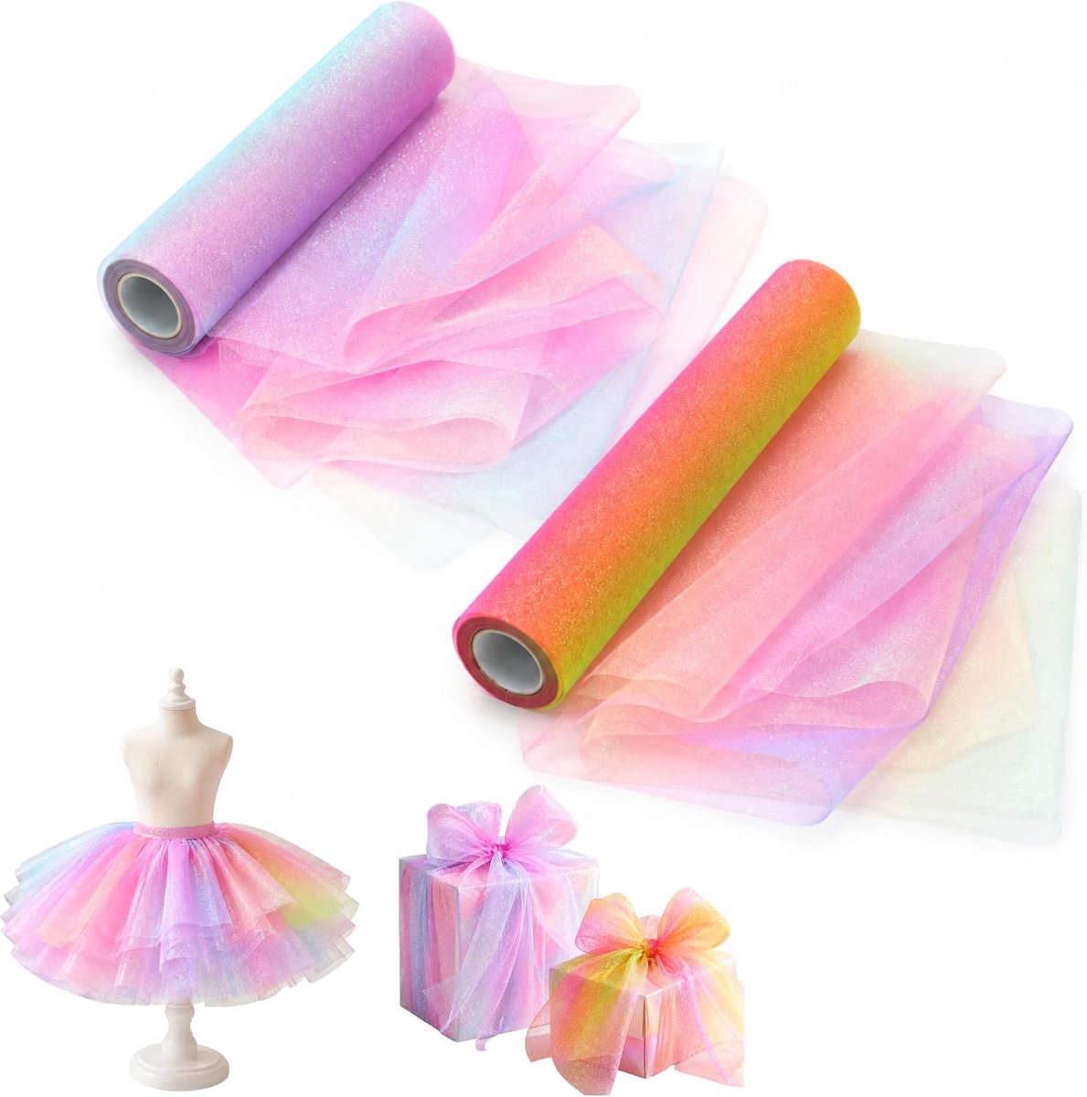 Tafellopers tule glitter macaron, tafelloper eerste schooldag 30cm x 9m