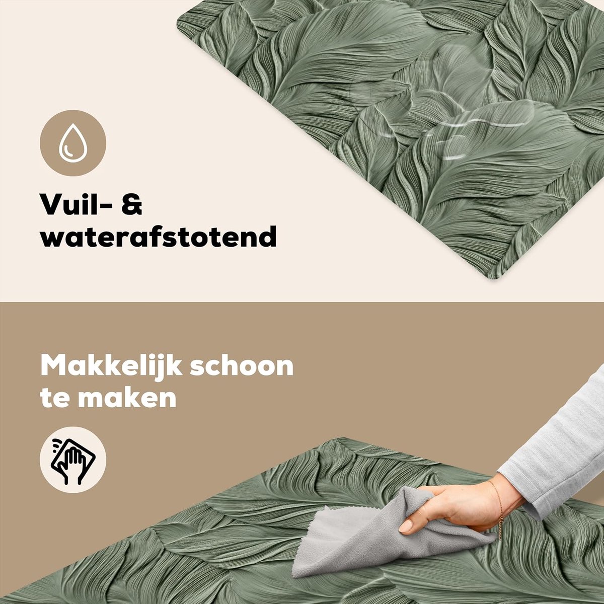 Placemats 1 stuk 45x30 cm Keuken Decoratie Placemat Afwasbaar Anti Slip Tafelmat Vinyl Onderlegger Eettafel Bladeren - Textuur - Groen
