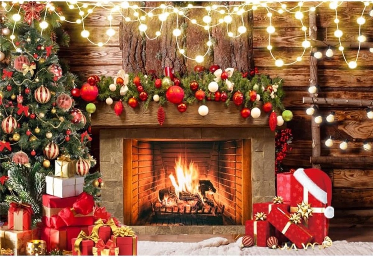 Kerstfeest achtergrond 300x200cm open haard achtergrond vintage baksteen muur kerstboom kerst fotografie achtergrond Gelukkig Nieuwjaar festival feest decoratie banner