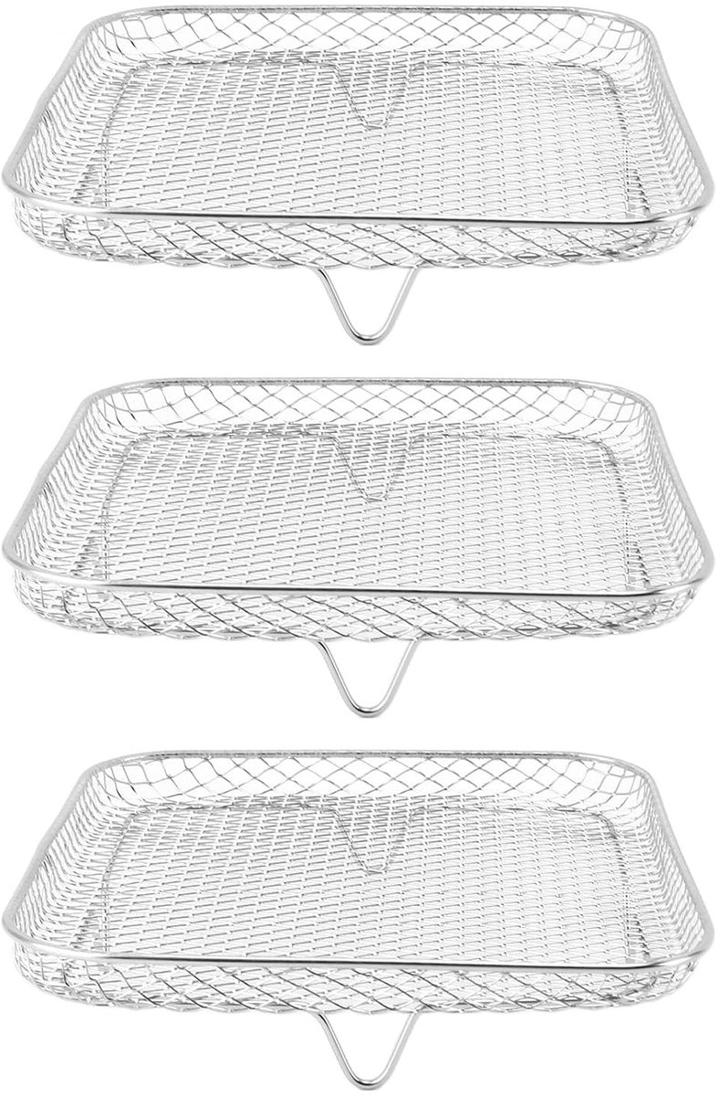 3-delige Friteuserekset, 304 Roestvrij Staal Stapelbaar Meerlaags Dehydratorrek, 8 Inch Friteuseaccessoires voor voor Instant (vierkant)