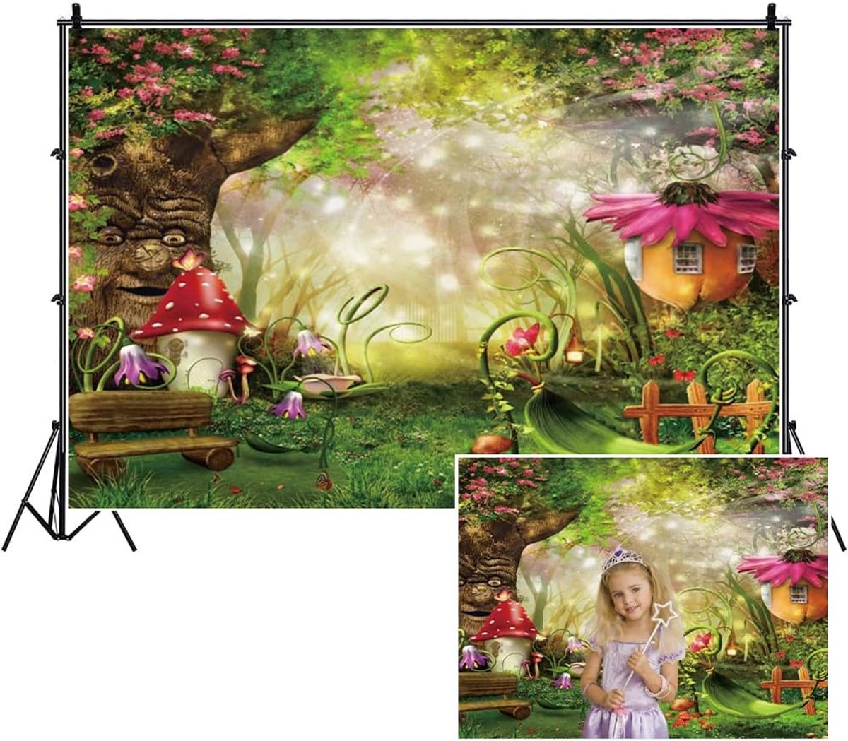 10x6,5ft betoverd bos polyester achtergrond glanzende zonneschijn magische jungle bomen elf botanische planten achtergrond fee wereld foto achtergrond voor kinderen verjaardagsfeestje portret