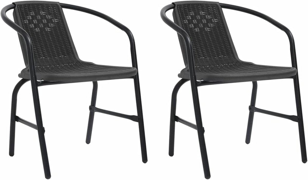 2 stuks Tuinstoelen, eetstoel, tuinstoel, terrasstoel, tuinmeubelen, stoelen, rotan-look, kunststof en staal, 110 kg