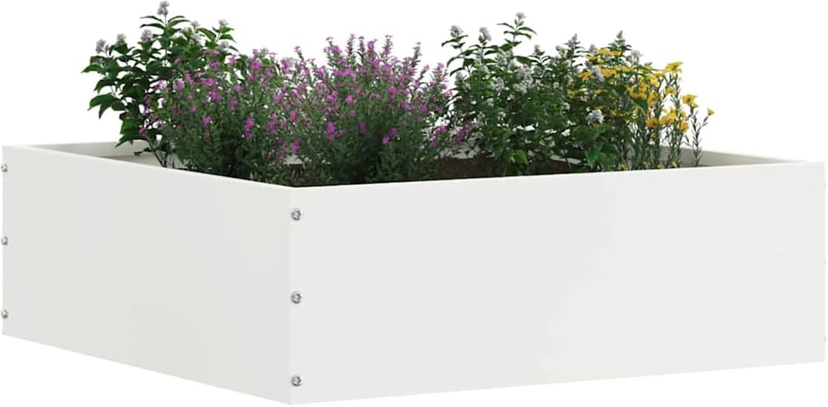 Gazonrand, wit, 40 x 40 x 13 cm, staal, gazonrand, bloembedrand voor tuinbed, paden, gazonrand, voortuin, 874704