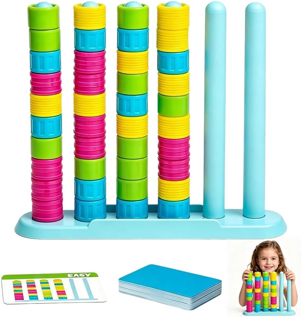 Color Stack Challenge, kleurencombinatiespel met 40 gekleurde ringen, voor familie, volwassenen en kinderen, voor het leren en ontwikkelen van fijne motoriek