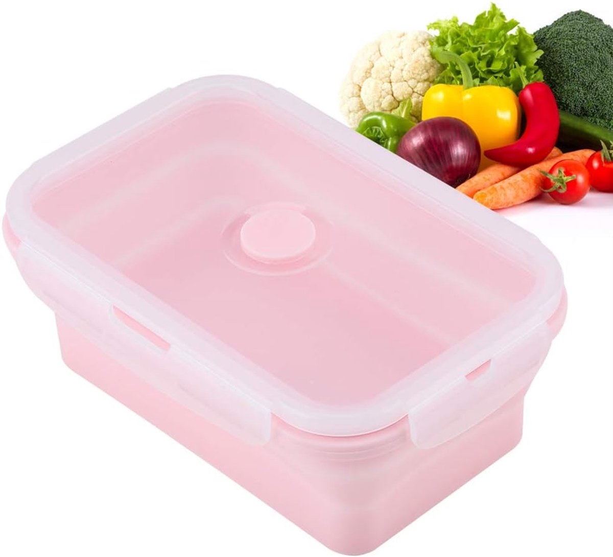 Opvouwbare opvouwbare maaltijddoos met luchtdichte plastic deksels, siliconen lunchbox, magnetron, vaatwasser, vriesbestendig (1200 ml)