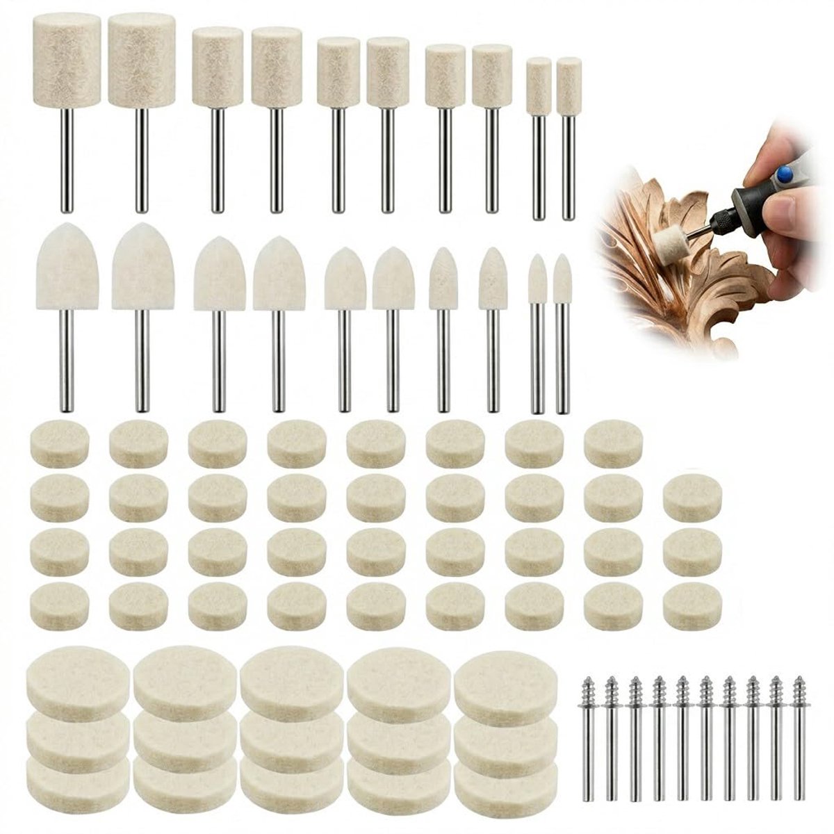 Polijstwielen van wol voor Dremel 1/8 inch 3 mm
