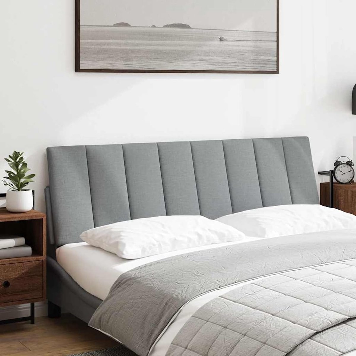 Hoofdbordkussen, zacht polyesterweefsel, 160 cm, grijs, gewatteerd met PP-vezels, voor bed van 160 cm, geschikt als rugleuning bij het lezen of televisie kijken