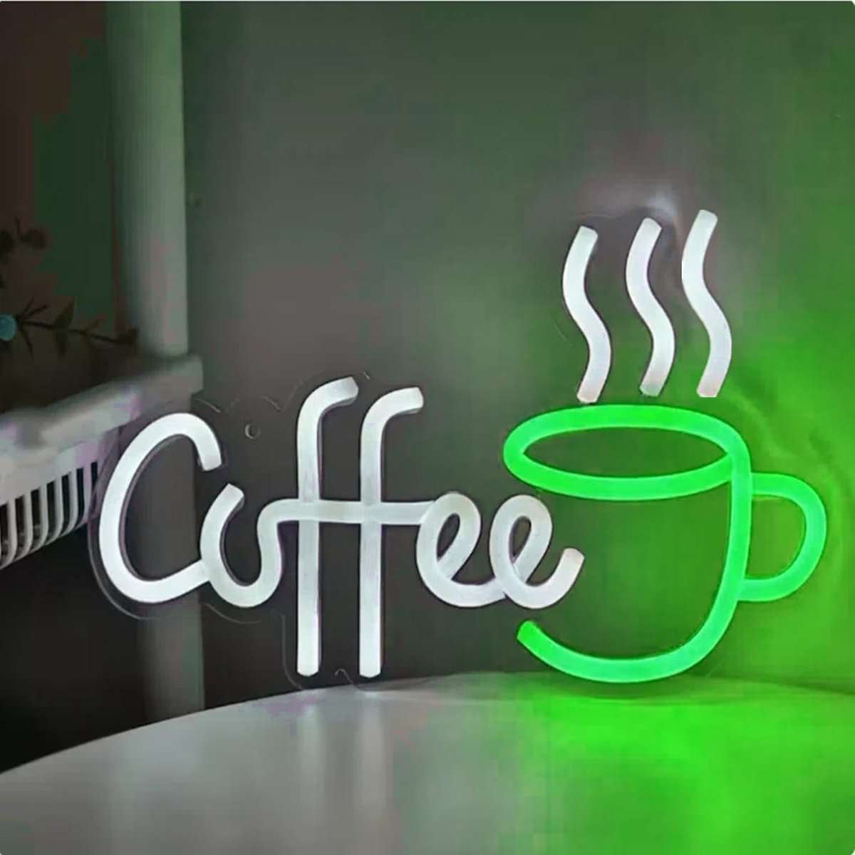 Teken muur decor, LED koffie neon verlichting borden voor koffie station decor, koffie decoraties voor koffiebar keuken decor accessoires, met dimbare schakelaar en opknoping ketting, 5V USB