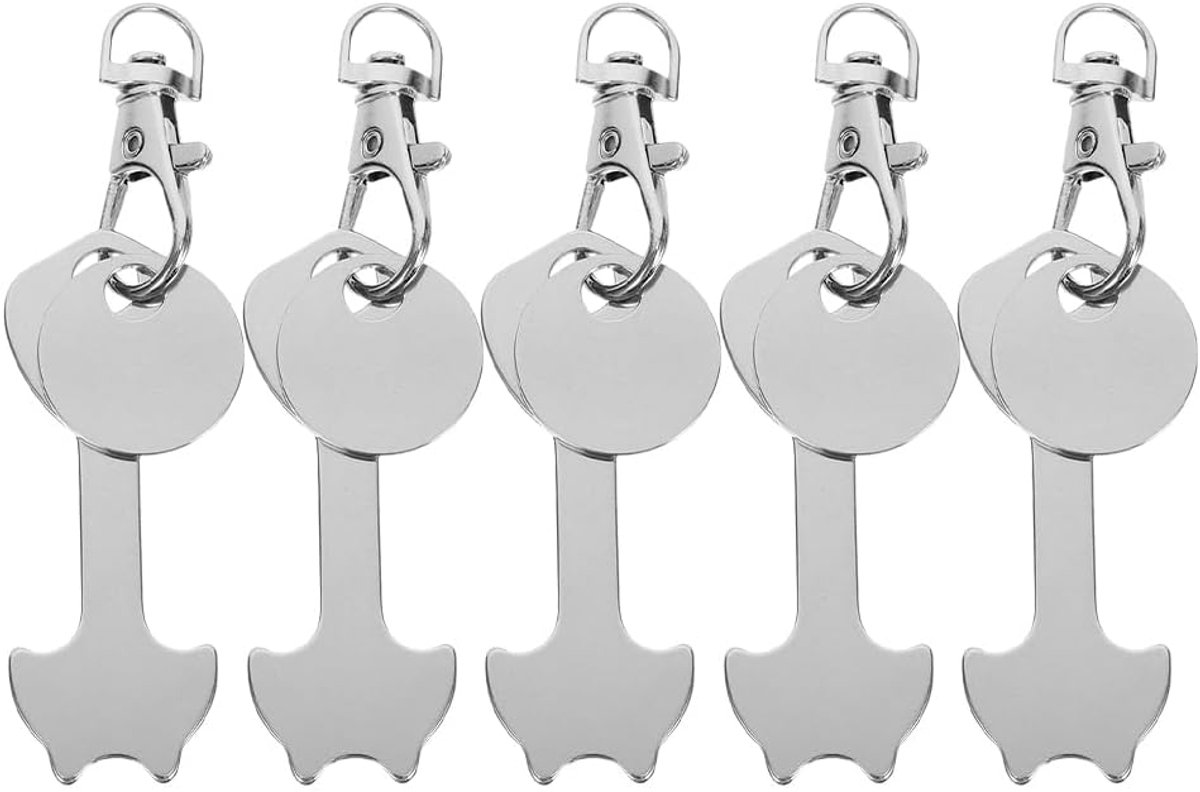 5 stuks winkelwagen-trolley-tokens sleutelhanger, draagbare munt-supermarkt-trolley-verwijderaar, sleutelhanger voor boodschappentrolleys, mannen en vrouwen
