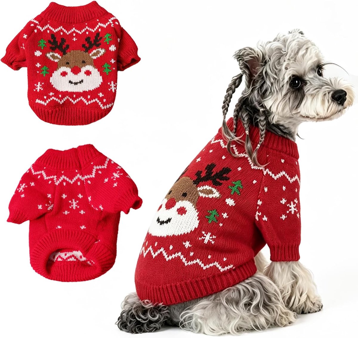 Hondentrui met rendier, gebreide kersttrui voor kleine honden