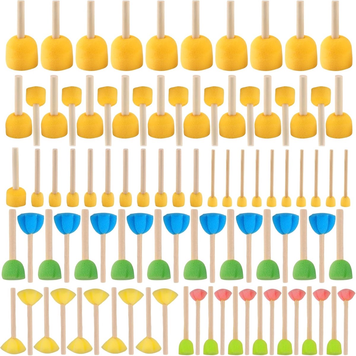 100 stuks sponsborstelset, 10 maten schildersponzen set met houten handvat