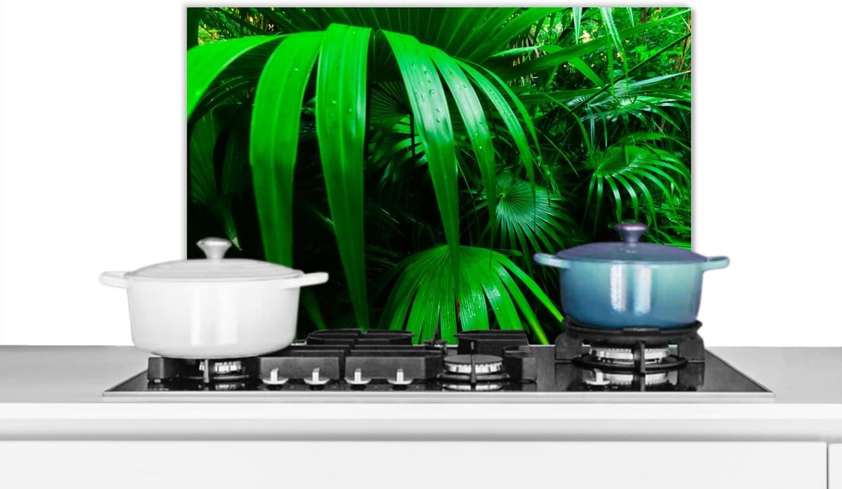 Spatscherm Keuken - 60x40 cm - Palmbladen in de jungle