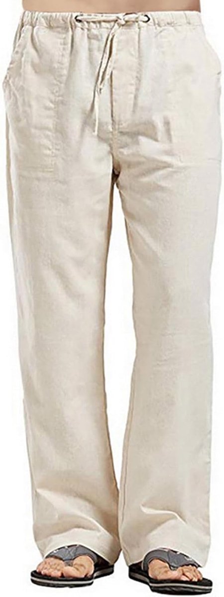Linnen broek voor heren, zomer, strandbroek, licht, elastisch, yogabroek