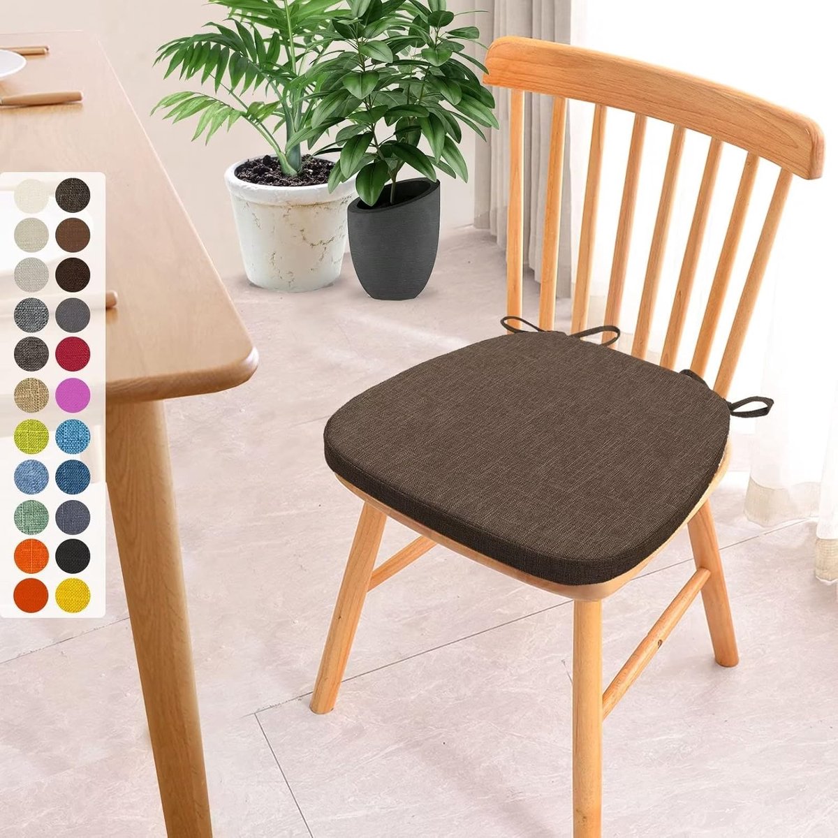 1 set stoelkussens 40x38x3 cm met banden, wasbare zitkussens antislip, stoelbekleding stoelkussen, afneembare ritssluiting, ideaal voor thuis kantoor keuken eetkamer, bruine koffiekleur