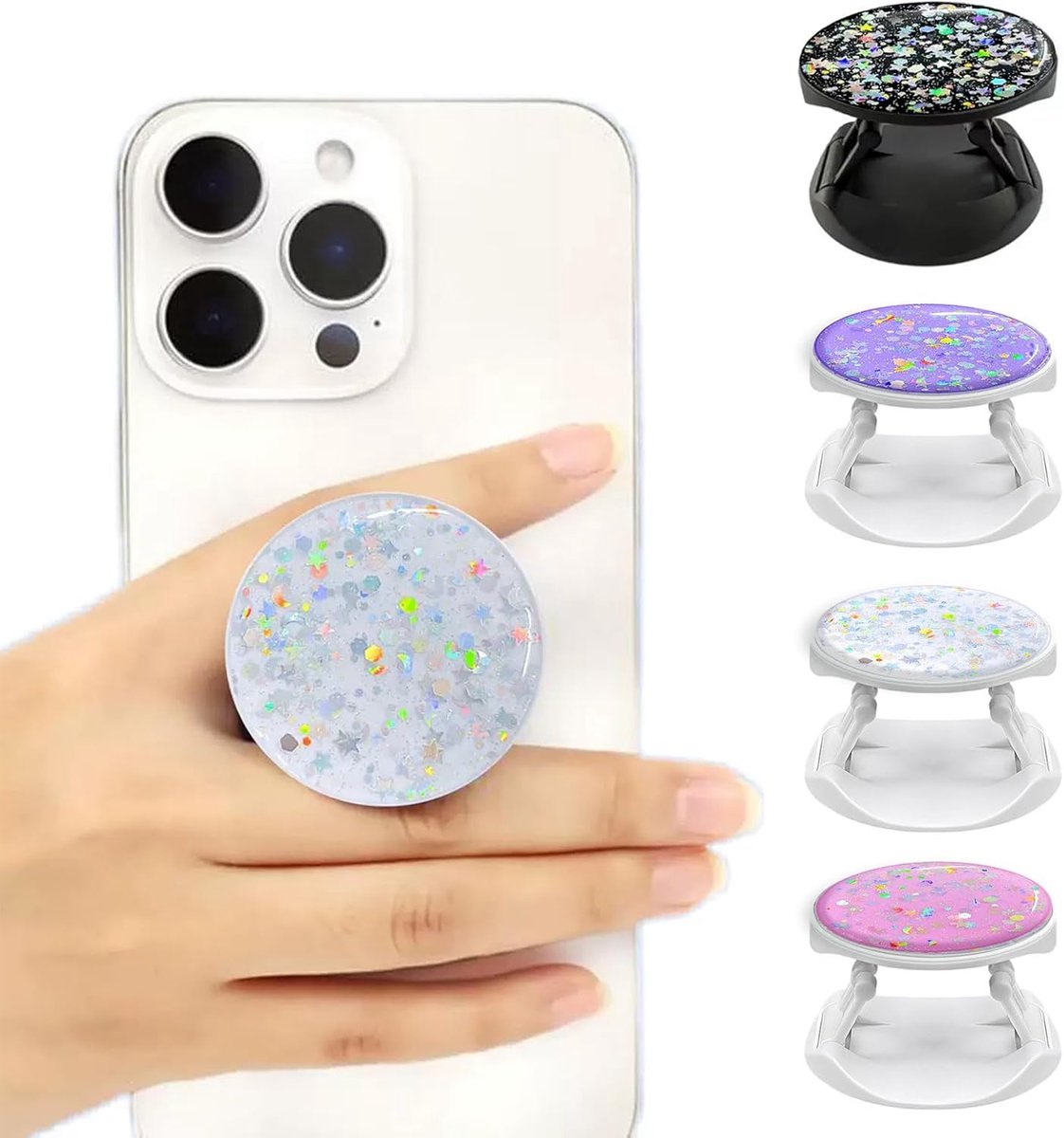 4 stuks sterrenhemel telefoongrepen 360° rotatie mobiele telefoon ring greep houder uittrekbare sokkel en handgreep voor smartphones en tablets met een inklapbaar en intrekbaar