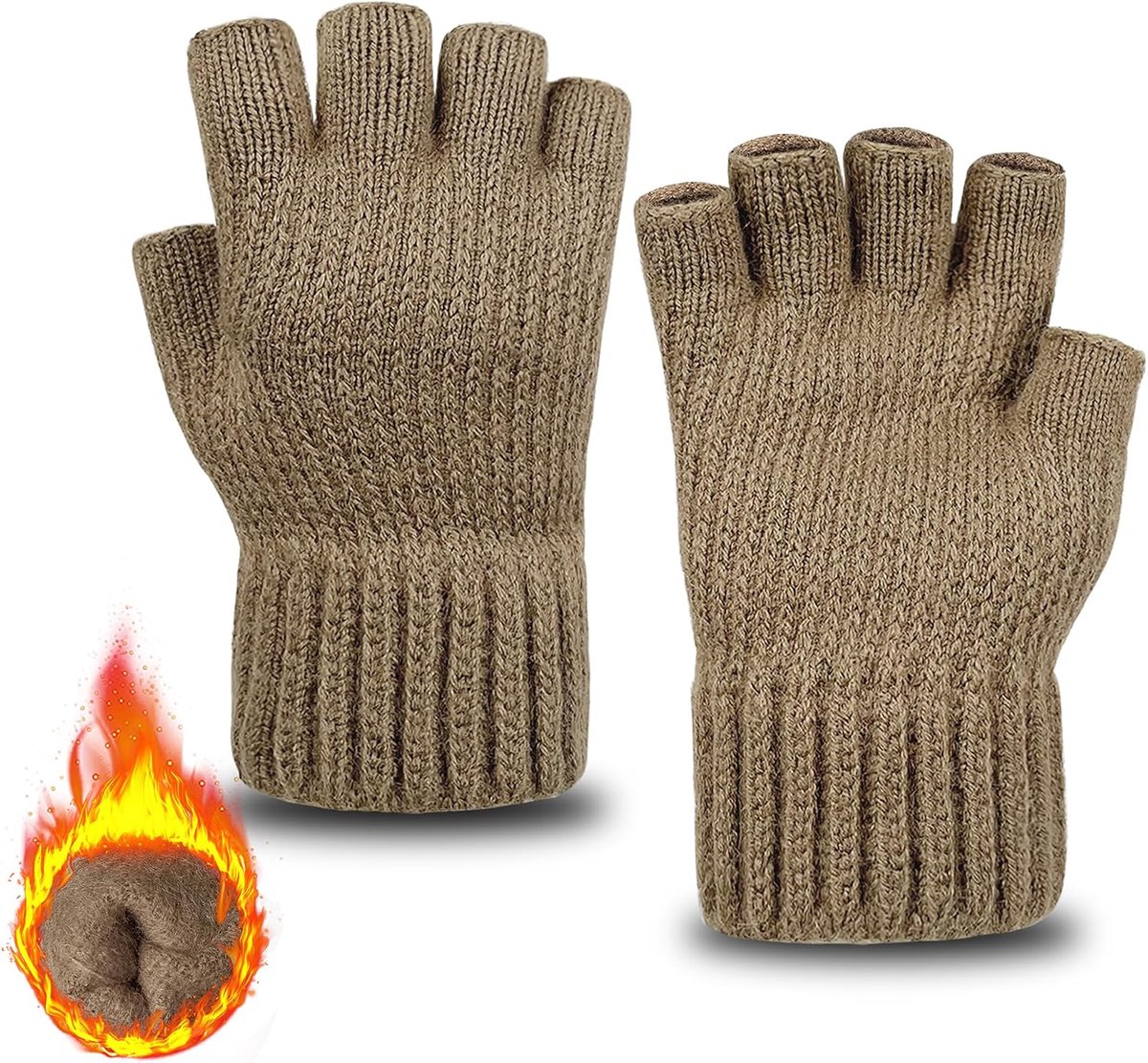 Handschoenen voor heren, thermische zachte fleece gevoerde halve vinger, winter, warme gebreide handschoenen voor werken, autorijden, fietsen, buitensporten