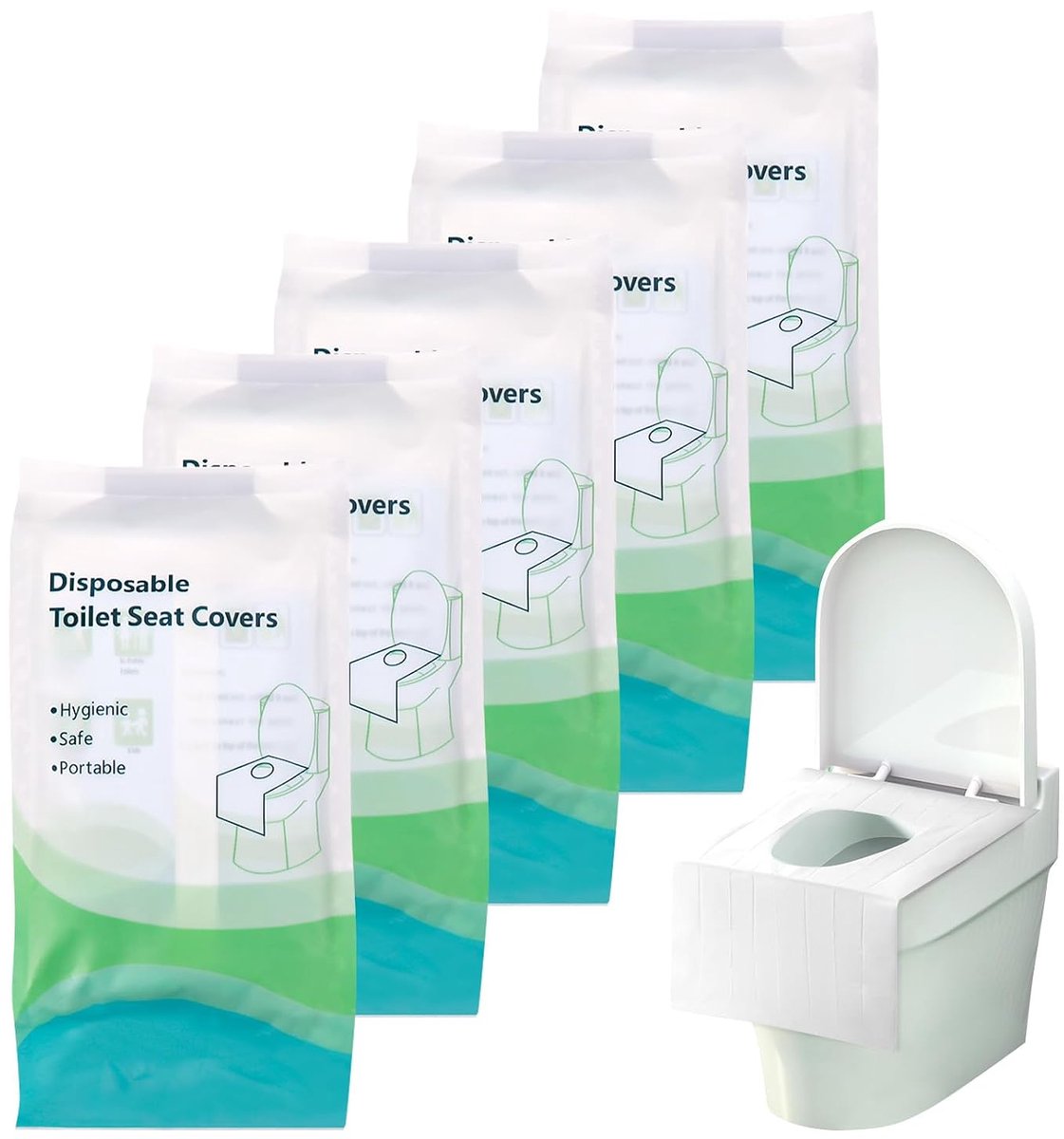 50 stuks toiletzitkussen wegwerp toilet oplaag, draagbare toiletzitkussen wegwerp WC-zitmat toiletbescherming voor reizen onderweg openbare toiletten, individueel verpakt