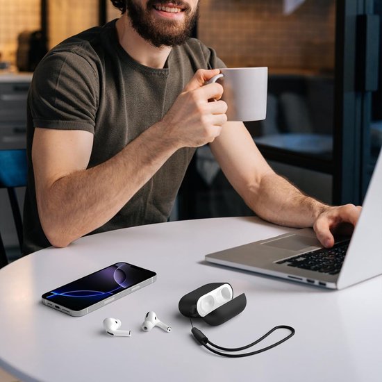 2 stuks hoes compatibel met AirPods Pro 3 (2025), beschermende siliconen hoes voor AirPods Pro 3e, zachte huid voorkant led zichtbaar siliconen hoesje (zwart+hemelsblauw) — afbeelding 5