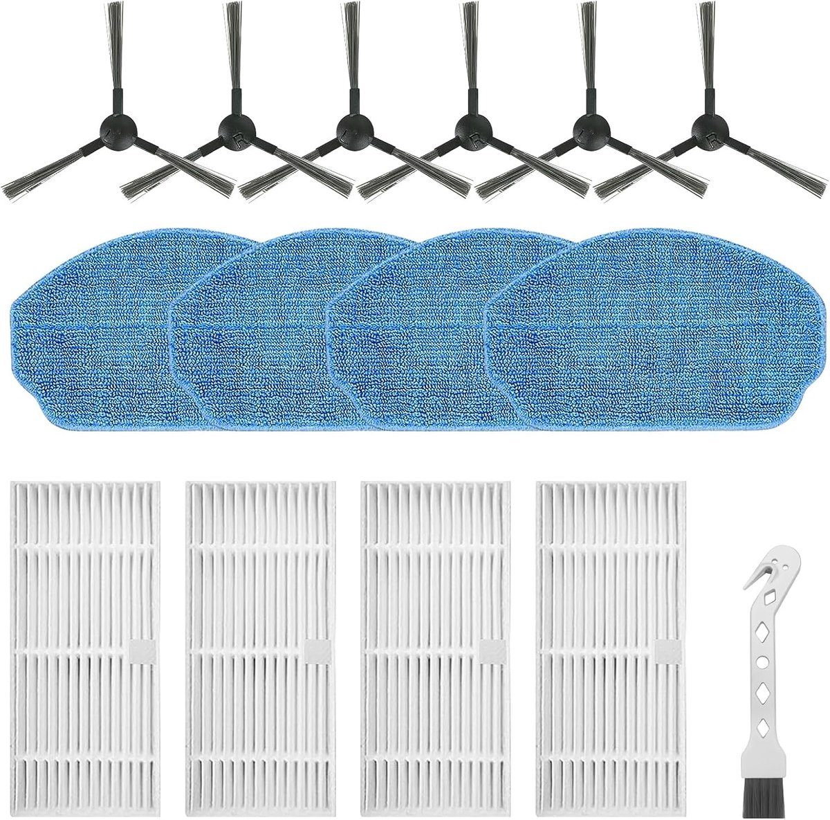 Accessoires voor EICOBOT BR150, voor Cecotec Conga 999 Origin X-Treme robotstofzuiger, 6 zijborstels, 4 filters, 4 schoonmaakdoeken, 1 reinigingsborstels (15 stuks)