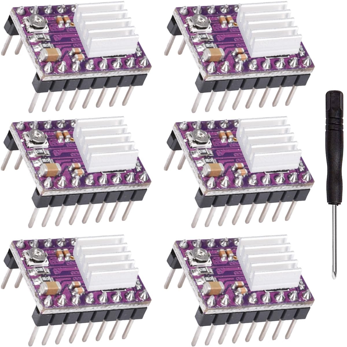 6 stuks DRV8825 stappenmotor-drivermodule, verstelbare driver, 3D-printertoebehoren met koellichaam-schroevendraaier voor 3D-printer RepRap 4 Ramps 1,4 StepStick