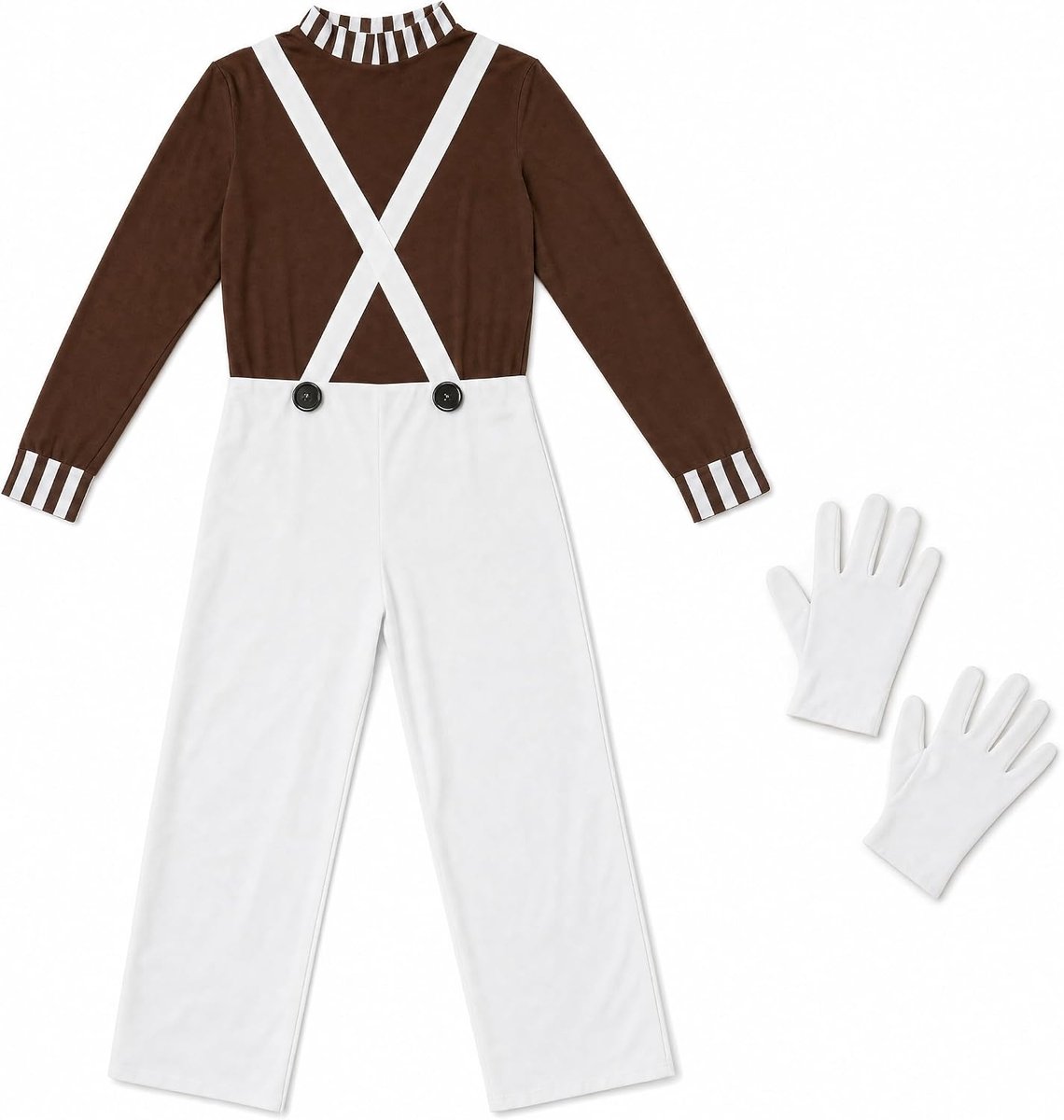 Shack chocoladefabriekswerker verkleedset voor heren met pruik, tuinbroek en schmink voor themafeesten en Halloween