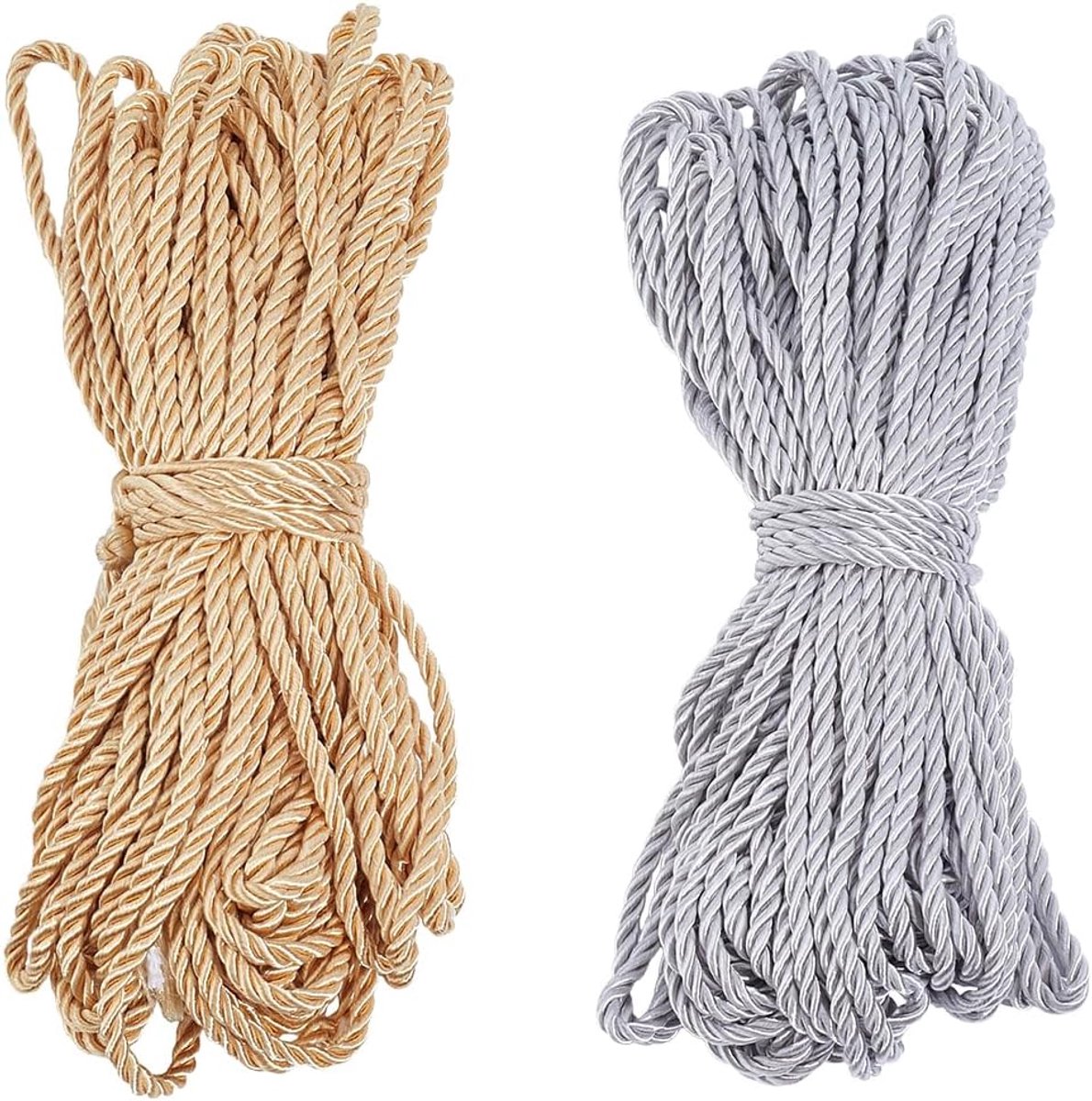 2 Stks 3mm Gedraaid Koord 30 Yards Gouden Zilveren Twist Cord Trim 3-laags Touw Gevlochten Touw Decoratieve Koorden Glanzende Polyester String voor Kerst Verfraaien Halloween Kostuums