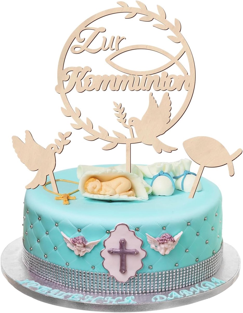 Communie, taartdecoratie voor communie, duif, vis, taartdecoratie, houten taarttopper, communie, taartdecoratie, voor meisjes en jongens, eerste communie, taartdecoratie